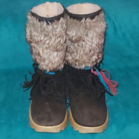 Leather Rabbit Fur Fringes Mukluk Boots 8 - Picture 3 of 10